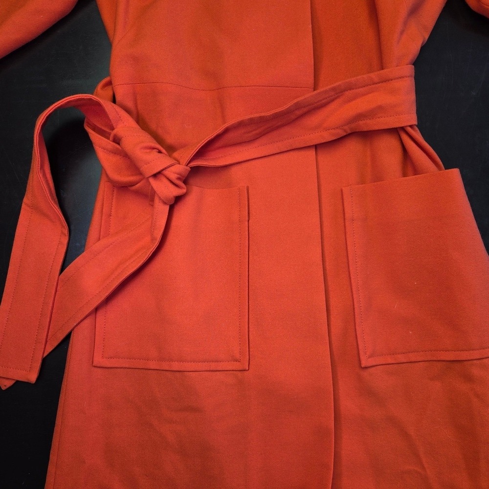 COS Orange Wool Blend Belted Collarless Dress Womens Size 6 Patch Pockets - Picture 6 of 7
